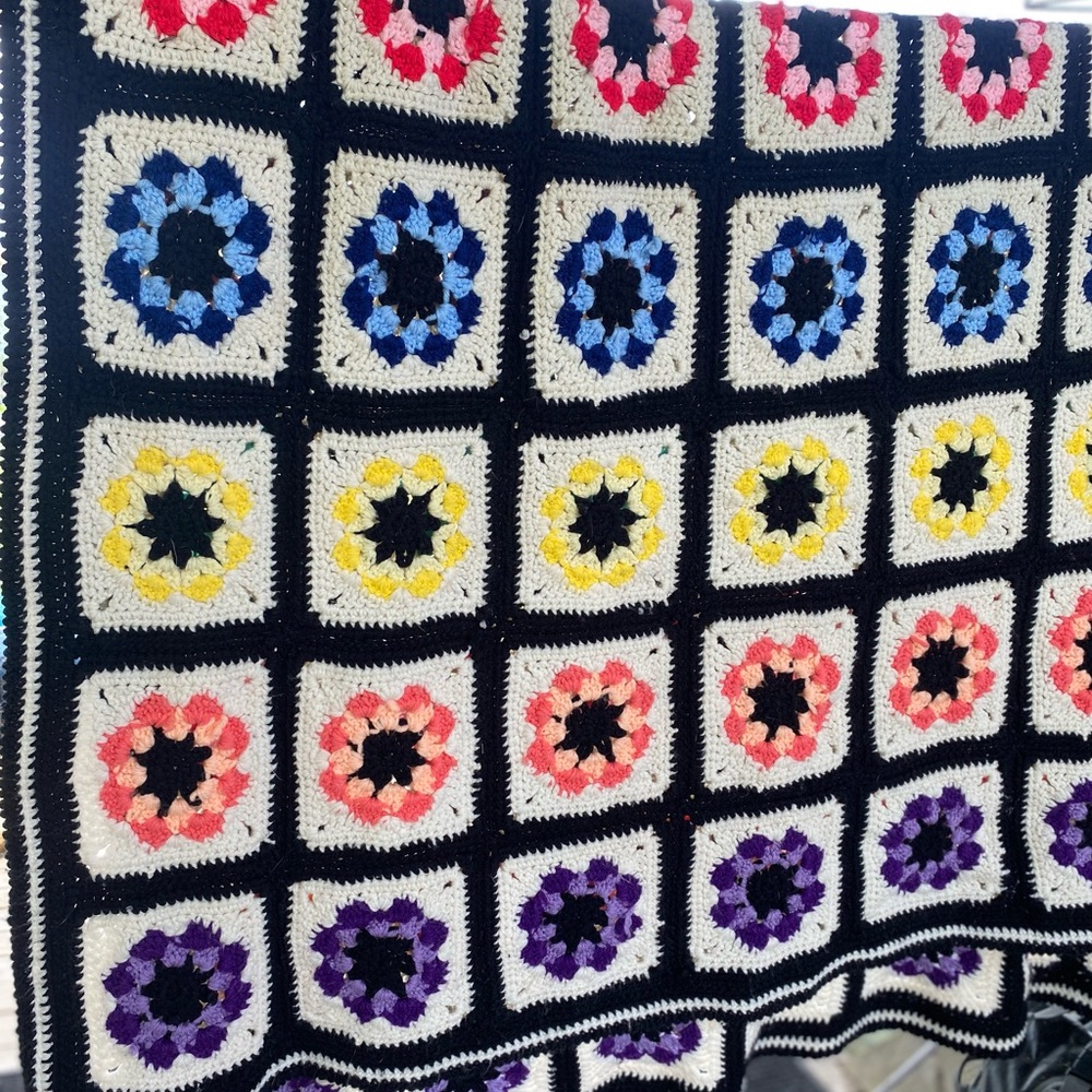 Multicolored Crochet Granny Square Throw